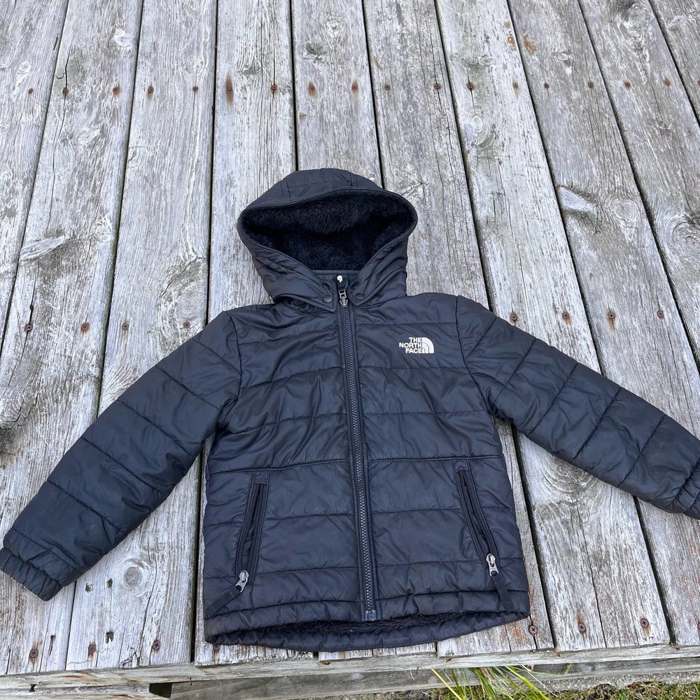 North Face Mossbud Reversible Puffer Jacket Kids Boys XS 4-5 Black Hooded